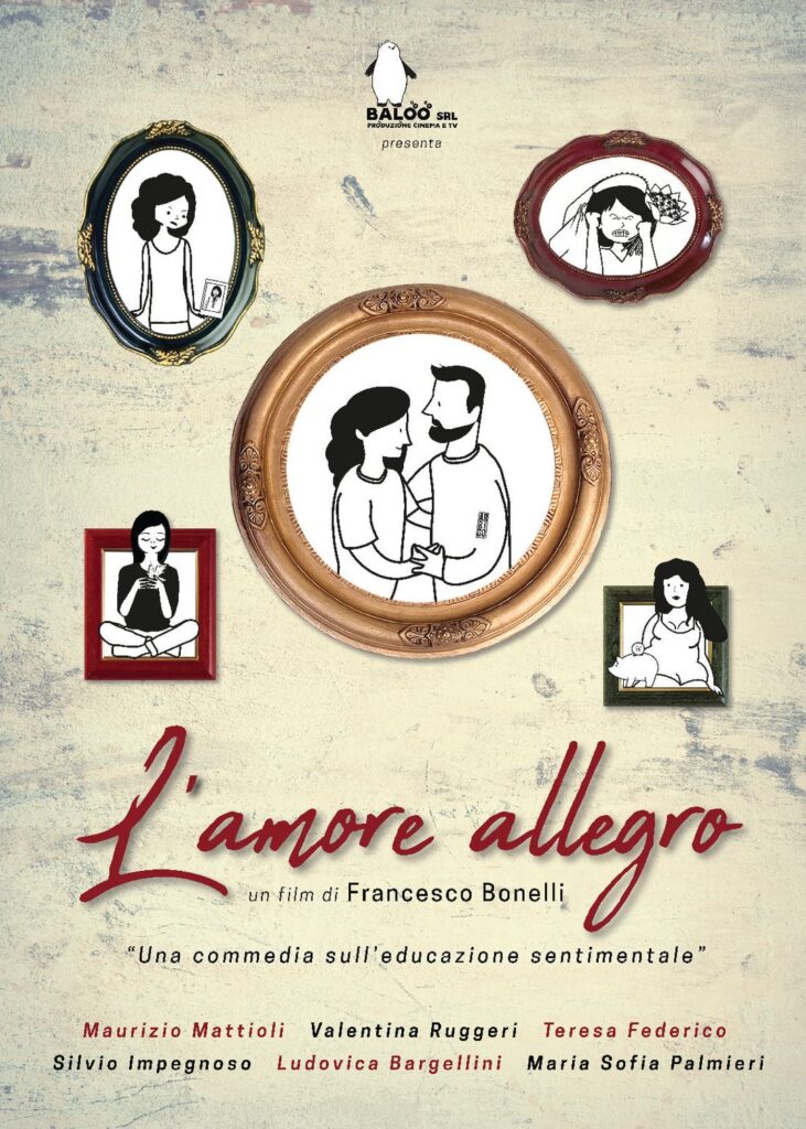 Illustrazioni, locandina e titoli di testa di Alessandro Arrigo per L'amore Allegro di Francesco Bonelli
